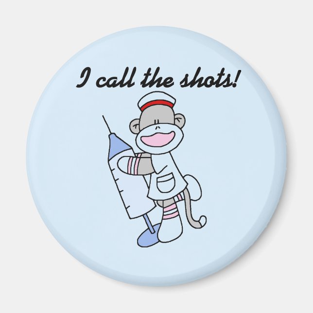 Sock monkey Nurse, jag kallar på Shots Gifts Magnet (Framsidan)