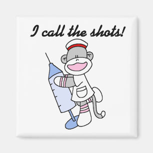 Sock monkey Nurse, jag kallar på Shots Gifts Magnet