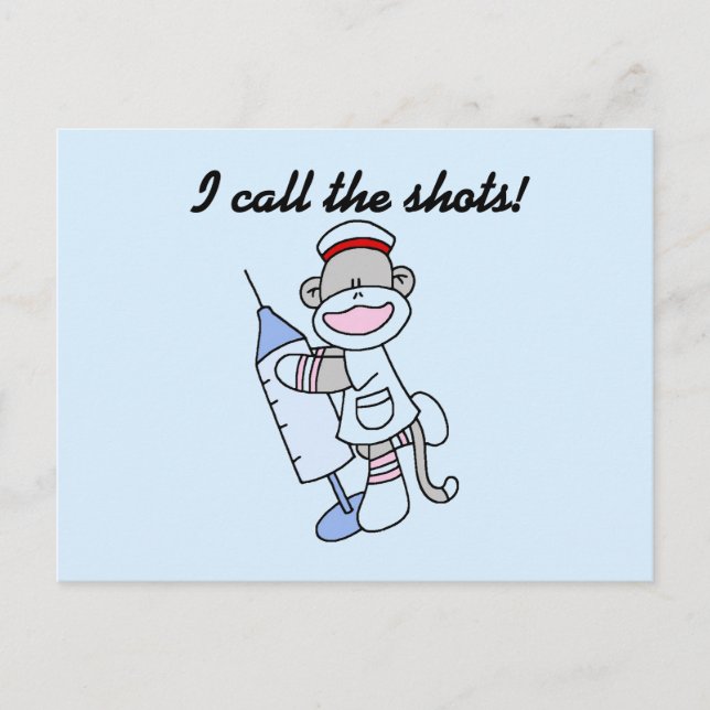 Sock monkey Nurse, jag kallar på Shots Gifts Vykort (Framsida)