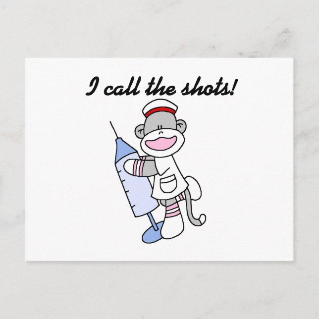 Sock monkey Nurse, jag kallar på Shots Gifts Vykort (Framsida)