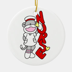Sock monkey Nurse T-shirts och presenter Julgransprydnad Keramik