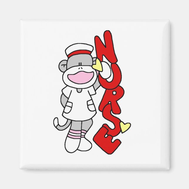 Sock monkey Nurse T-shirts och presenter Magnet (Framsidan)