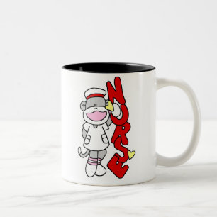 Sock monkey Nurse T-shirts och presenter Två-Tonad Mugg