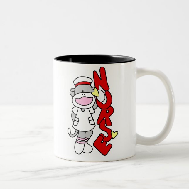 Sock monkey Nurse T-shirts och presenter Två-Tonad Mugg (Höger)