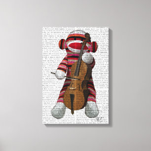 Sock monkey och Cello Canvastryck