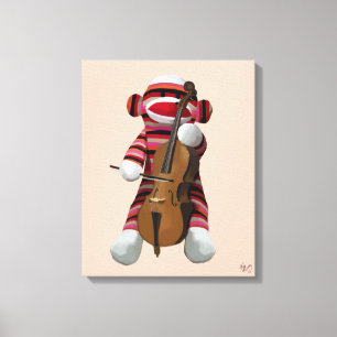 Sock monkey och Cello Canvastryck