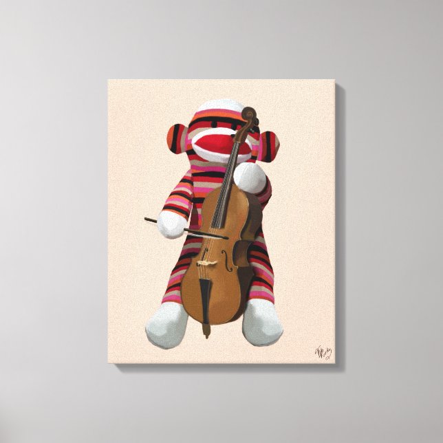 Sock monkey och Cello Canvastryck (Framsida)