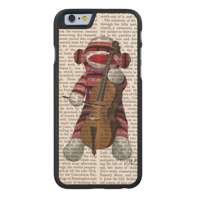Sock monkey och Cello Carved Wood iPhone Skal (Baksidan)