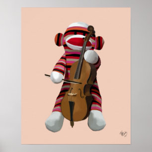 Sock monkey och Cello Poster