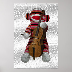 Sock monkey och Cello Poster