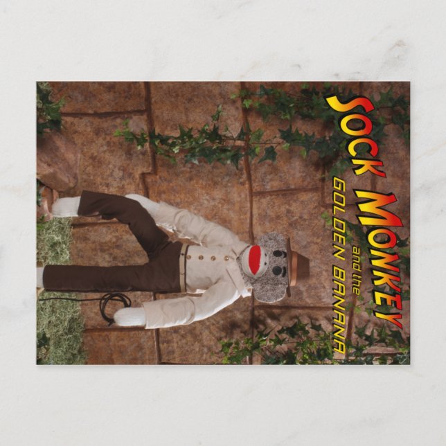 Sock monkey och Golden Banana Vykort (Framsida)