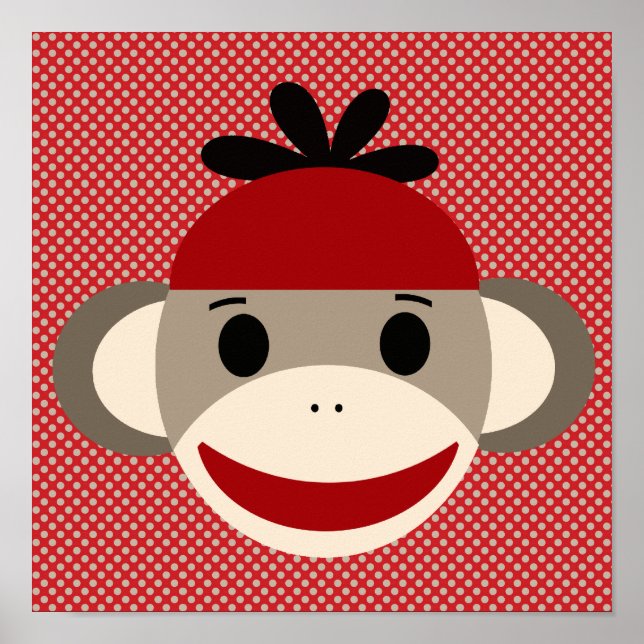 Sock monkey och Polka Dot Art Poster (Framsidan)