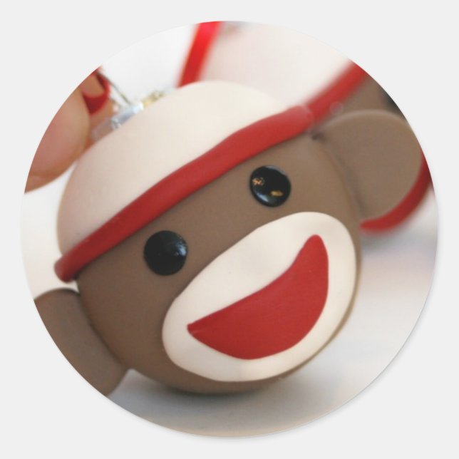 Sock monkey Ornament Sticker Runt Klistermärke (Framsida)