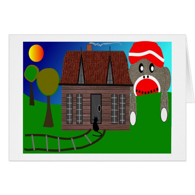 Sock monkey över Horisont - Art Hälsningskort (Framsidan Horizontal)