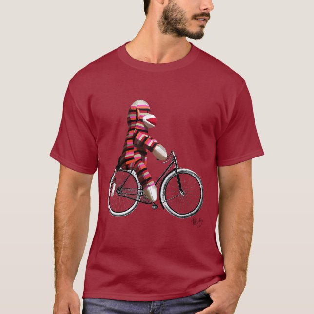 Sock monkey på cykel t-shirt (Framsida)