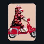 Sock monkey på röd moped magnet<br><div class="desc">Children's</div>