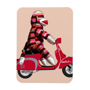 Sock monkey på röd moped magnet