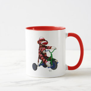 Sock monkey på trecykel mugg