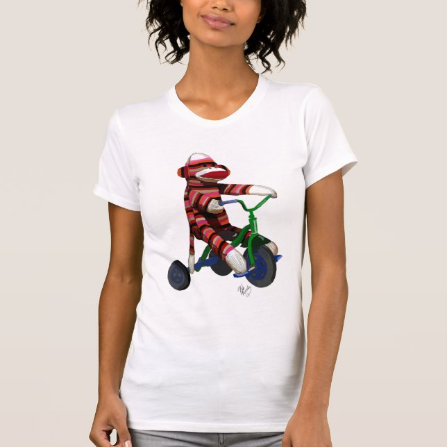 Sock monkey på trehjuling t-shirt (Framsida)