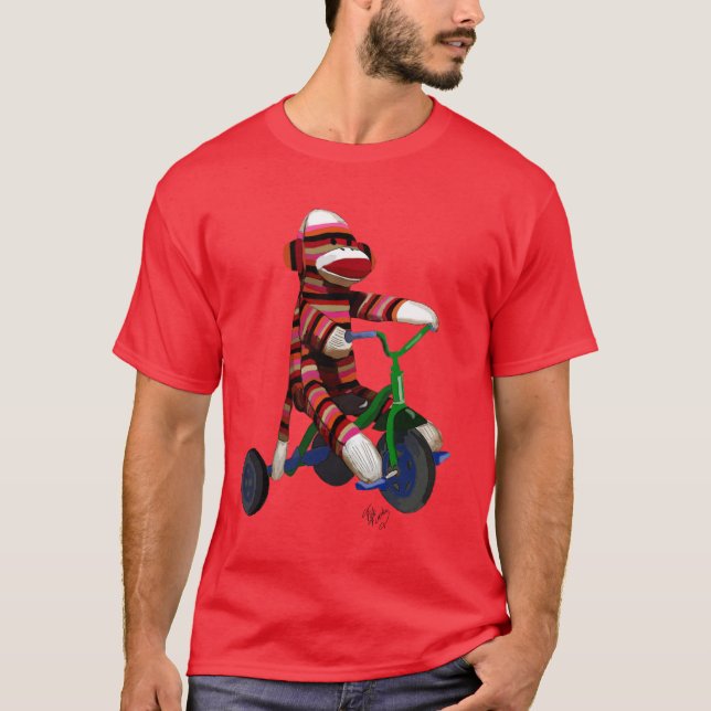 Sock monkey på trehjuling tee (Framsida)