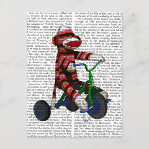 Sock monkey på trehjuling vykort