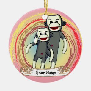 Sock monkey Pappa Julgransprydnad Keramik