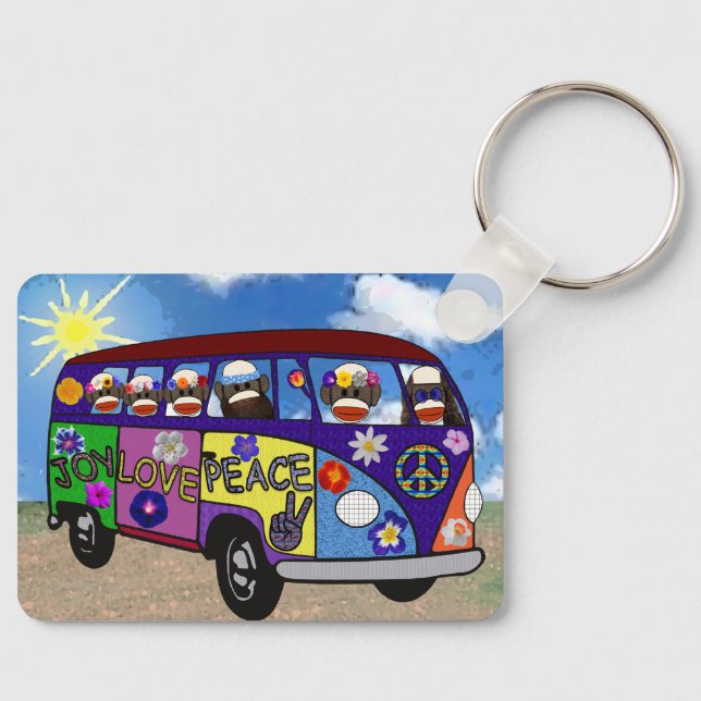 Sock Monkey Peace Bus Keychain Nyckelring (Framsida)