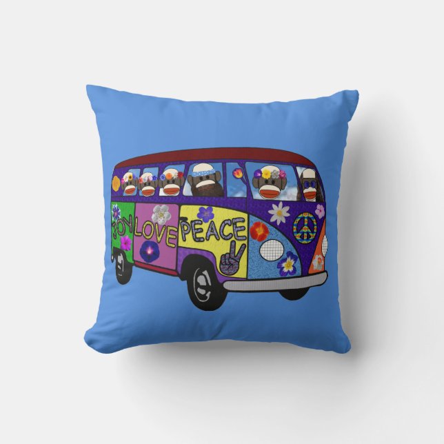 Sock Monkey Peace Bus  Kudde (Framsida)