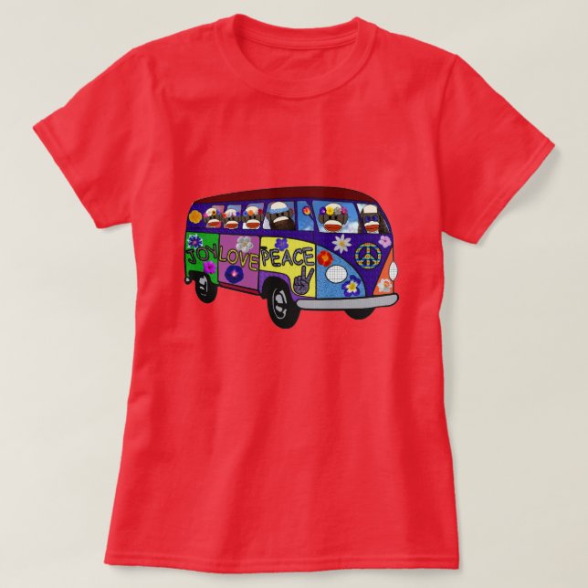 Sock Monkey Peace Bus  T Shirt (Design framsida)