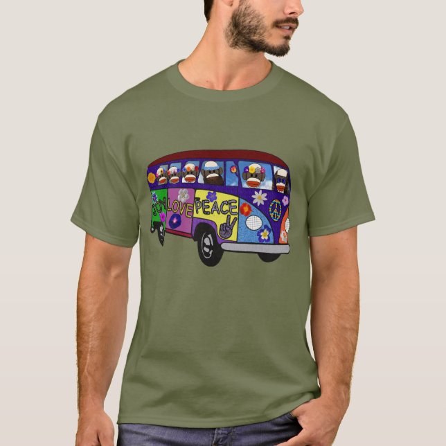 Sock Monkey Peace Bus  T Shirt (Framsida)