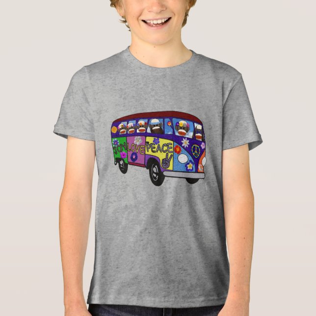 Sock Monkey Peace Bus  T Shirt (Framsida)