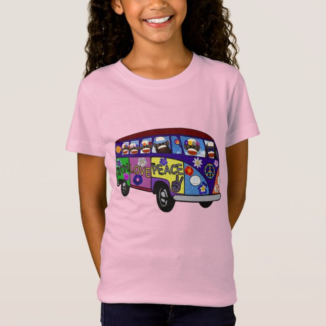 Sock Monkey Peace Bus  T Shirt (Framsida)