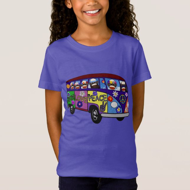 Sock Monkey Peace Bus  T Shirt (Framsida)
