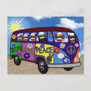 Sock monkey Peace Buss 2 Vykort