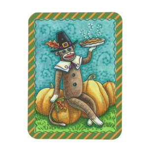 SOCK MONKEY PILGRIM, THANKSGIVING MAGNET Helgdag