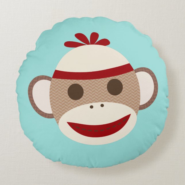 Sock monkey Pillow Rund Kudde (Framsidan)