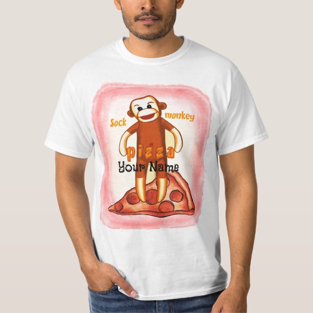 Sock monkey Pizza T-Shirt (Framsida)