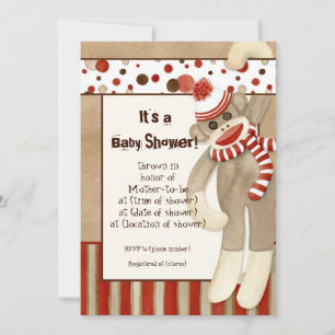 Sock monkey, pojkvän, inbjudan till babykläder