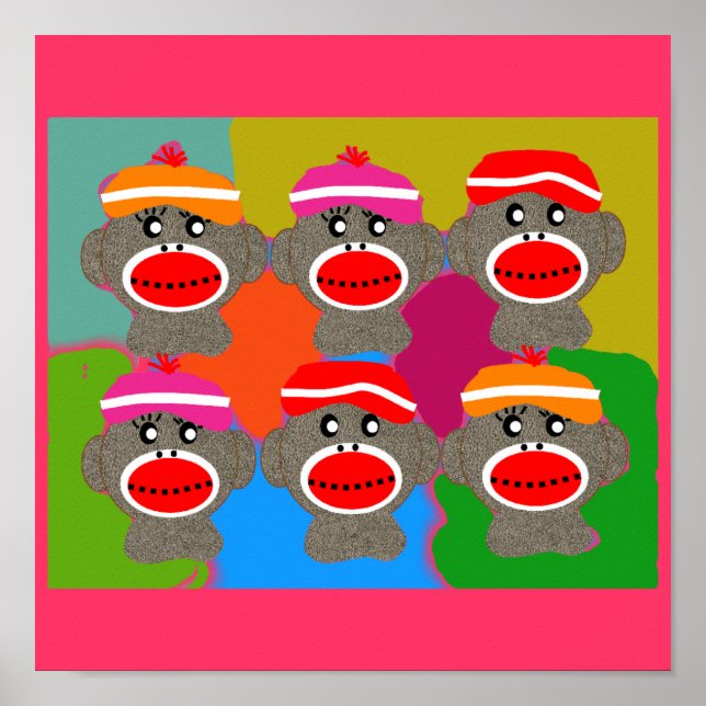 Sock monkey Poster—Popart—6 apor Poster (Framsidan)