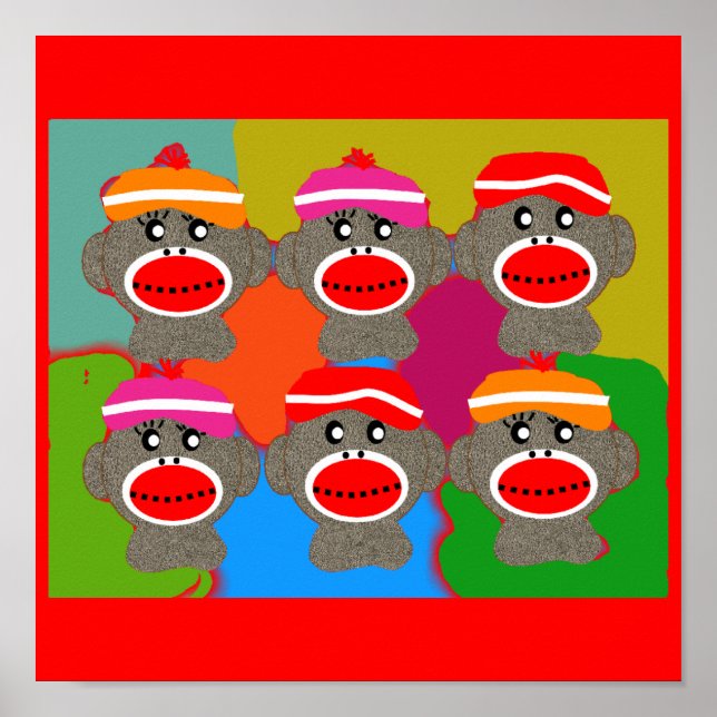 Sock monkey Poster—Popart—6 apor Poster (Framsidan)