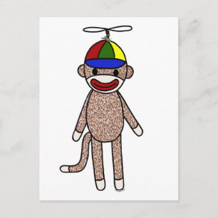 sock monkey Propeller Hat Vykort