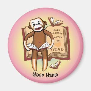 Sock monkey Reads Magnet