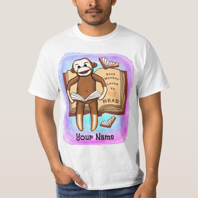 Sock monkey Reads T Shirt (Framsida)