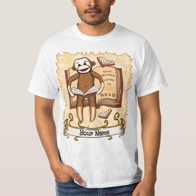 Sock monkey Reads T Shirt (Framsida)