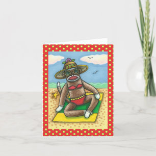 SOCK MONKEY RED BIKINI, VID BEACH TECKNAD FUNNY KORT