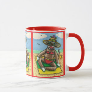 SOCK MONKEY RED BIKINI, VID BEACH TECKNAD FUNNY MUGG