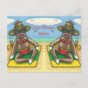 SOCK MONKEY RED BIKINI, VID BEACH TECKNAD FUNNY VYKORT
