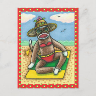 SOCK MONKEY RED BIKINI, VID BEACH TECKNAD FUNNY VYKORT