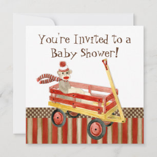 Sock monkey, Red Wagon, Boy Baby Shower-inbjudan Inbjudningar