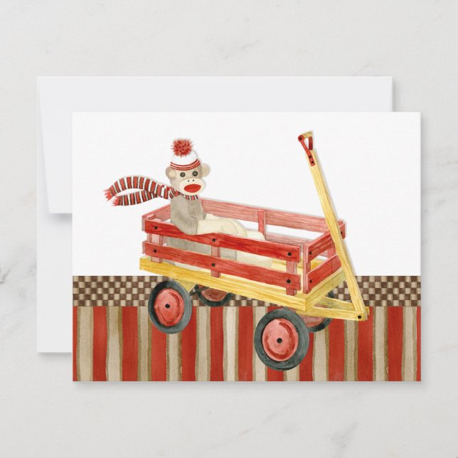 Sock monkey Red Wagon, Tackkort Cards Anteckningskort (Framsida)